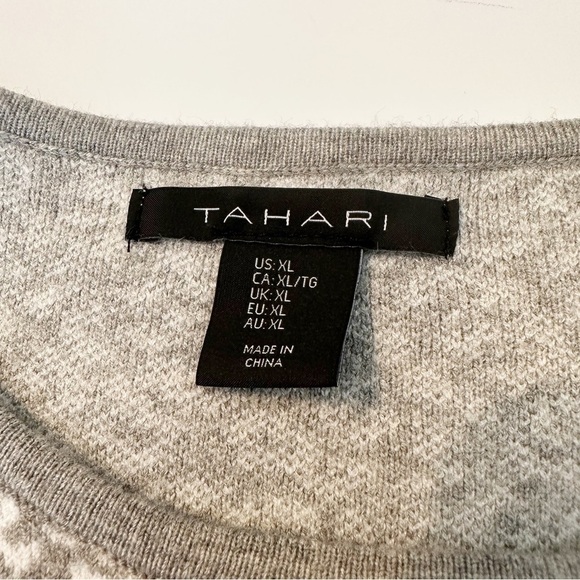 Tahari Leopard Print Gray White Pullover Round Neck Sweater - XL - Picture 5 of 11